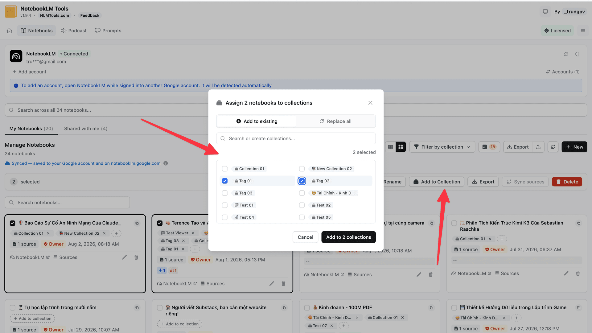 Asignando cuadernos en masa a una colección de NotebookLM con modos añadir y reemplazar