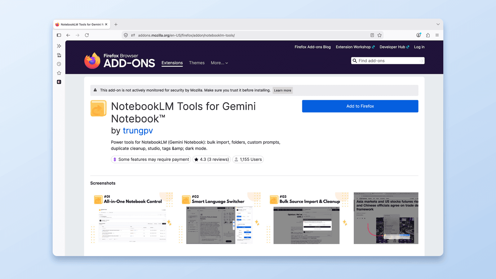 Installer NotebookLM Tools sur Firefox (module officiel)