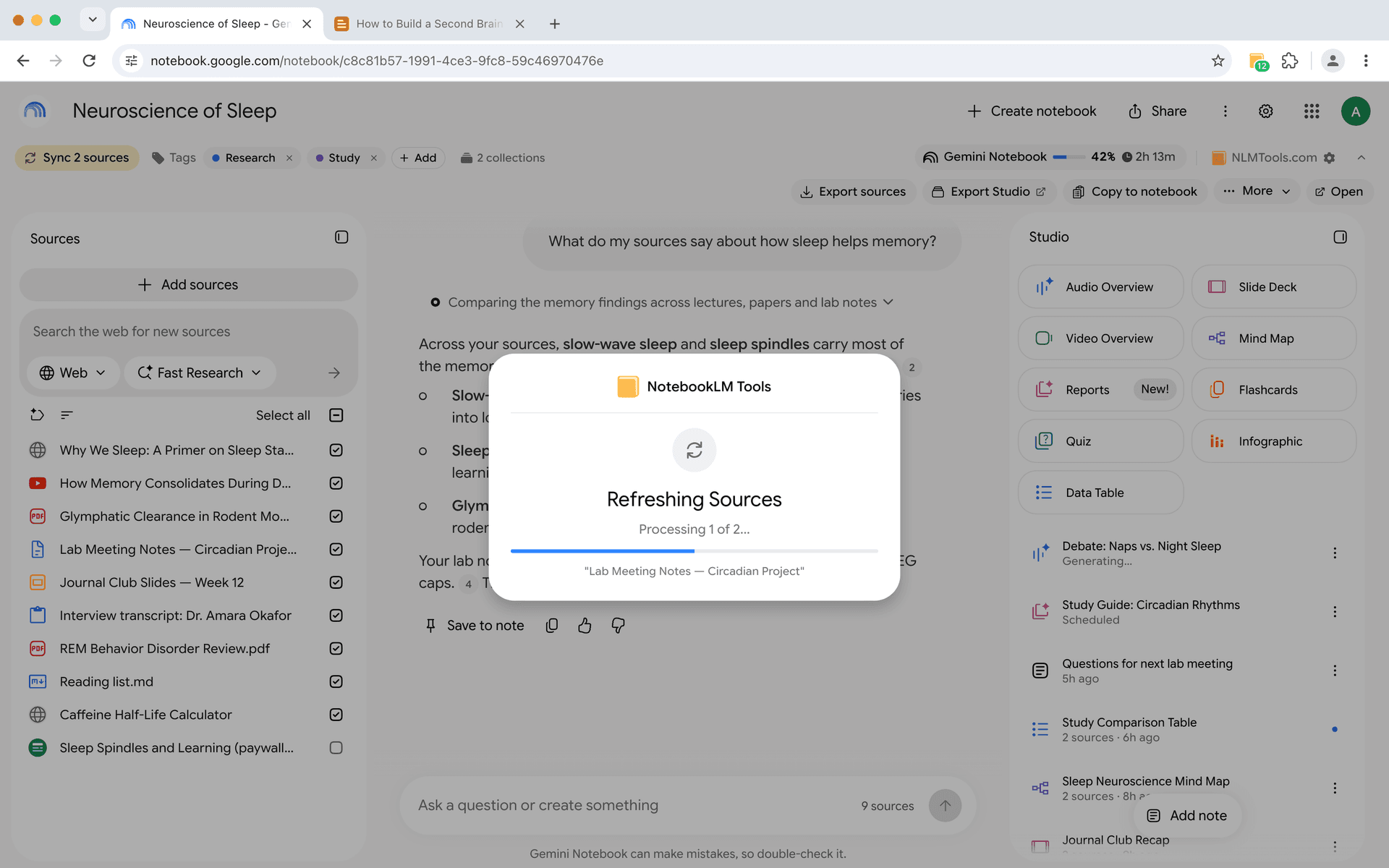 One-click sync button to refresh outdated sources in NotebookLM Tools