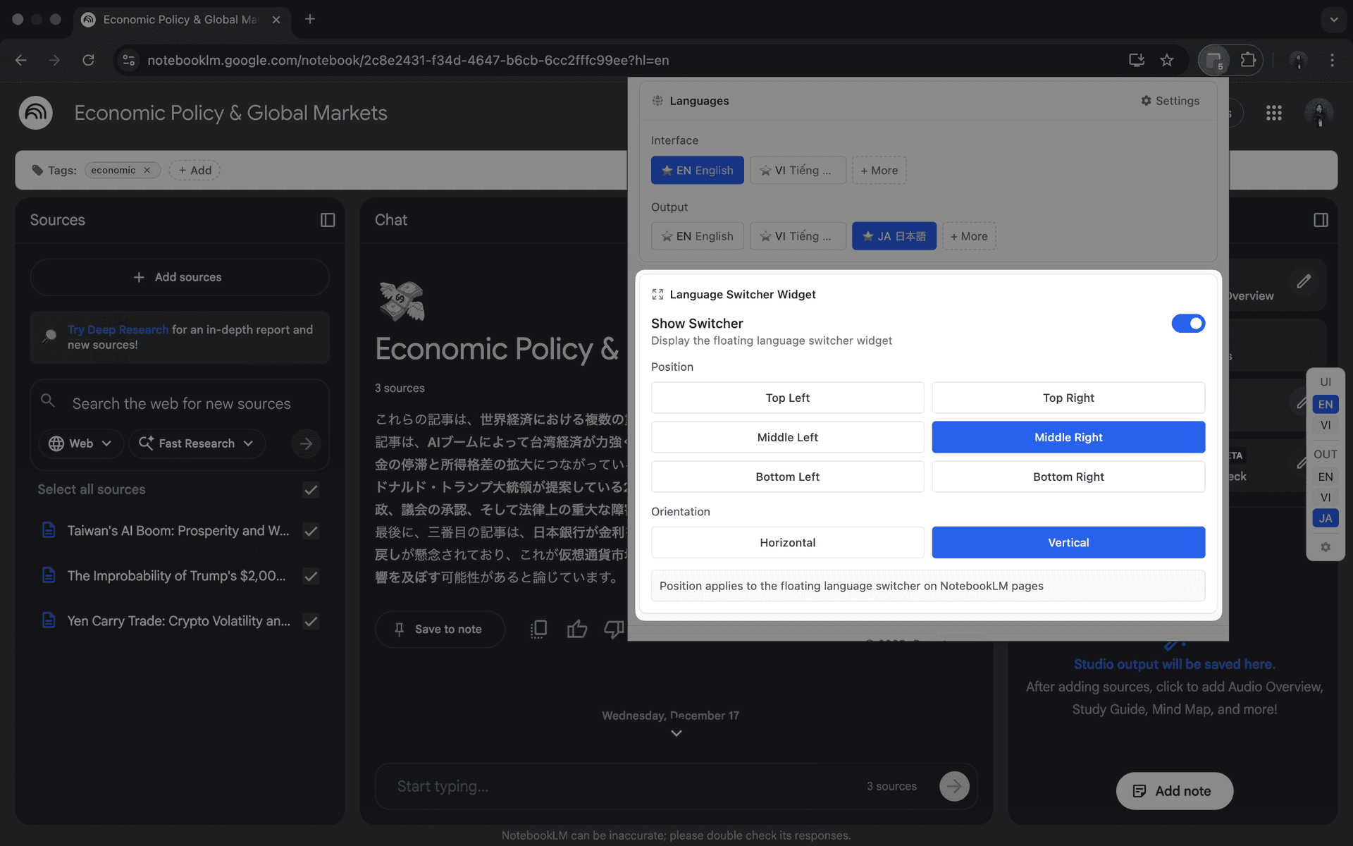 Panel-Positionierungsoptionen