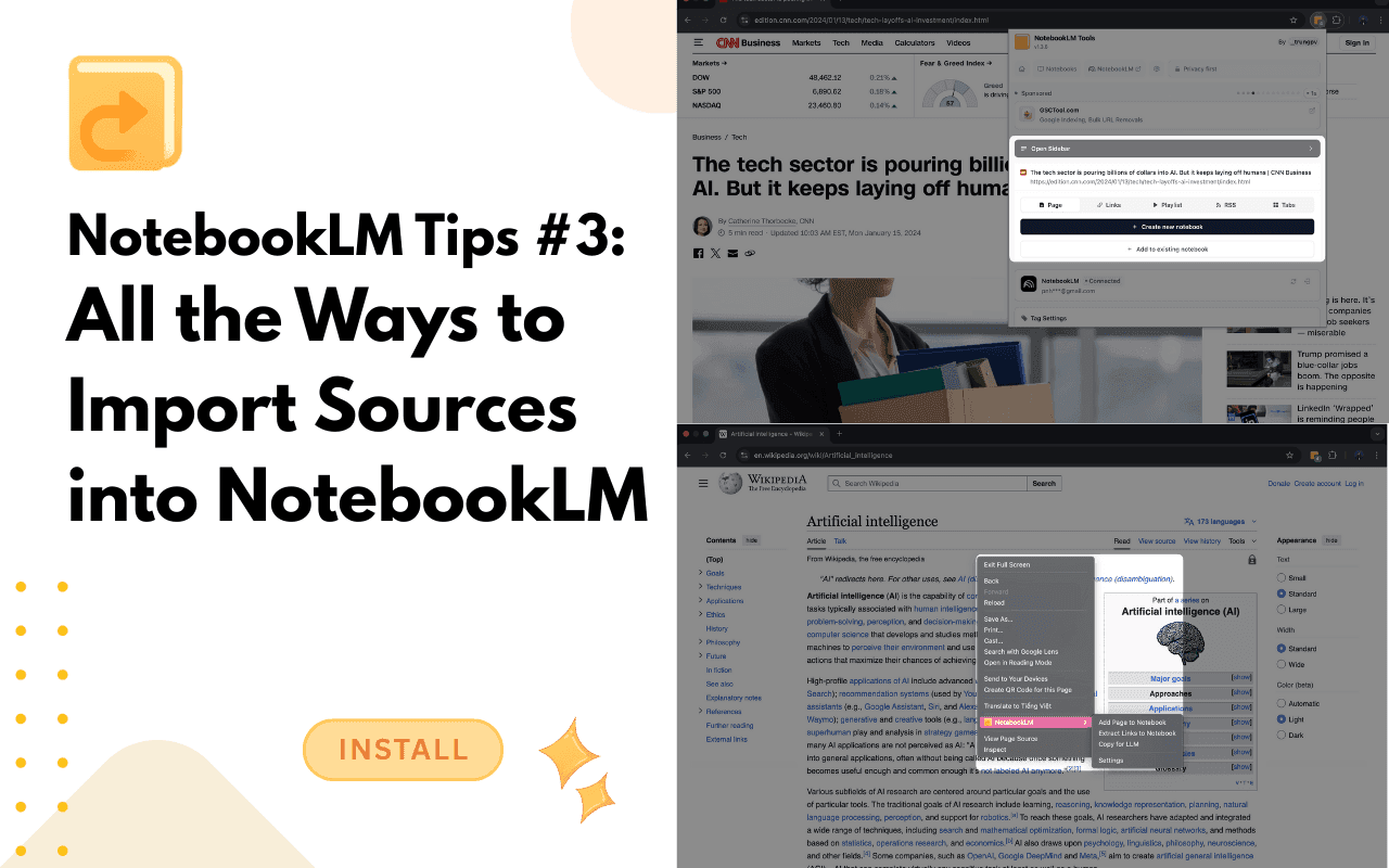 Przegląd wszystkich metod importu źródeł NotebookLM dostępnych w NotebookLM Tools