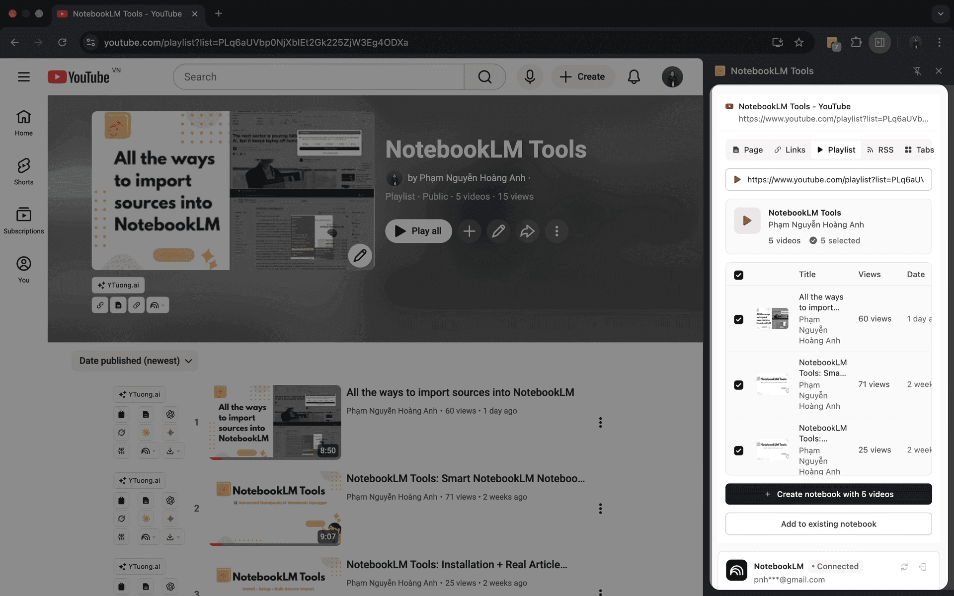 Interfejs importu playlisty YouTube z tytułami wideo i metadanymi