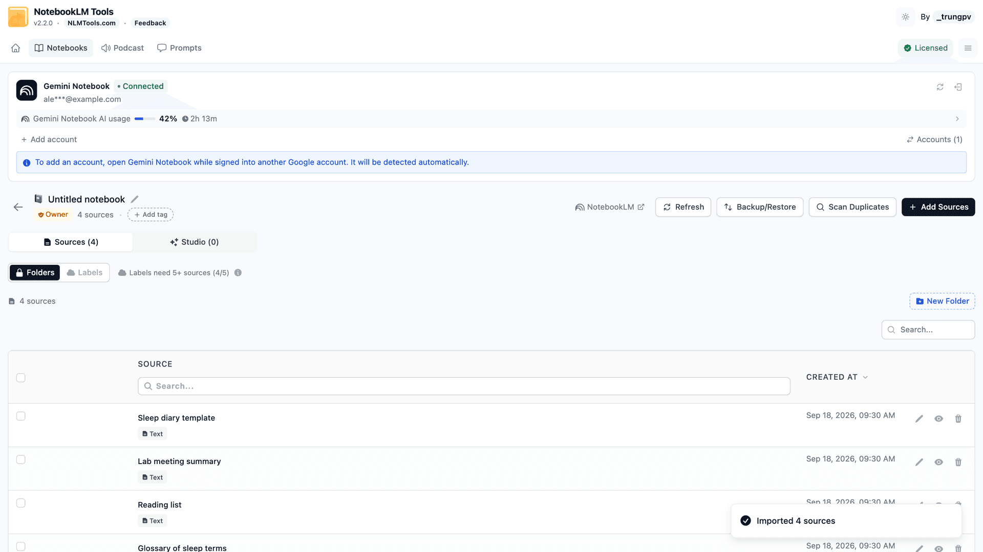 NotebookLM Tools che estrae uno ZIP e importa ogni file Markdown come fonte