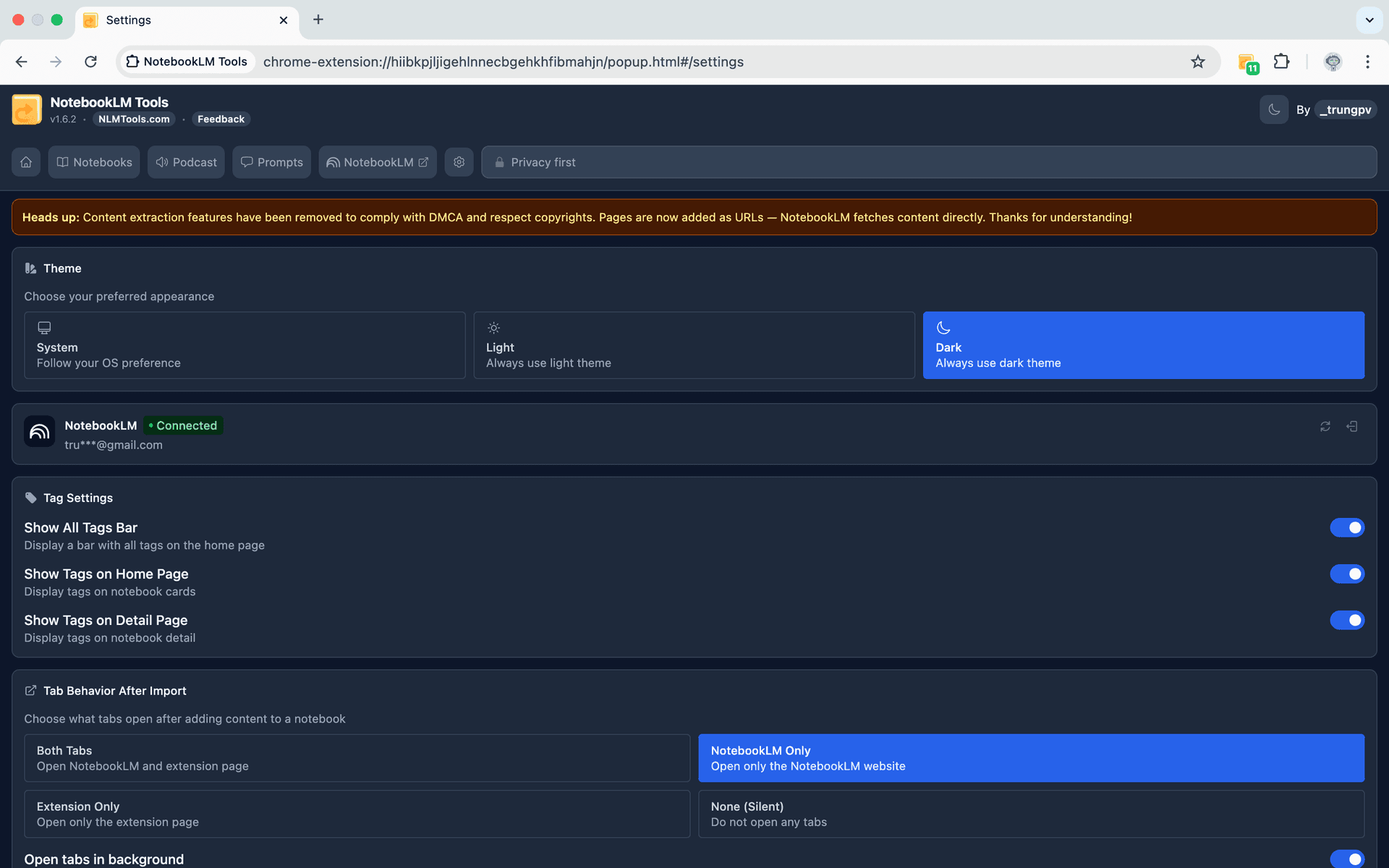 NotebookLM Tools dark mode and theme customization