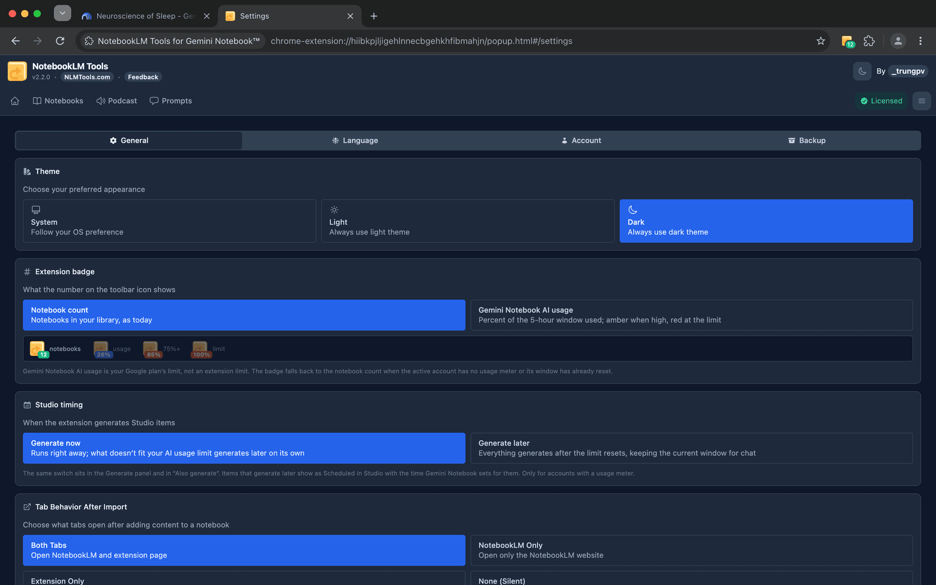 NotebookLM Tools dark mode and theme customization