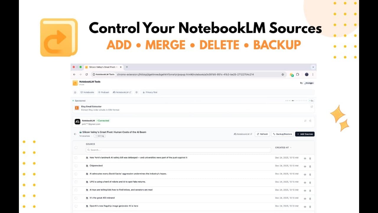 Manage NotebookLM Sources at Scale: Delete, Add, Merge, Backup & Restore